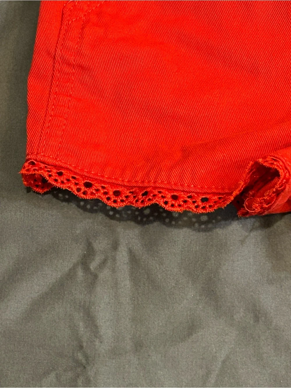 OshKosh B'gosh Bright Red Girls Short Overalls with Lace Trim 6 mos